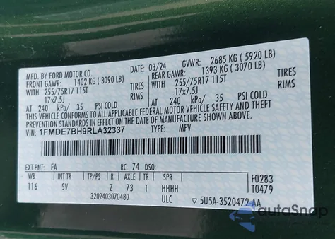 2024 Ford Bronco Big Bend из США, поврежденный, VIN 1FMDE7BH9RLA32337